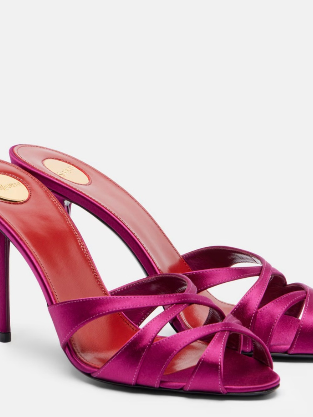 Saint Laurent Fuchsia Satin Strappy Stiletto Mules